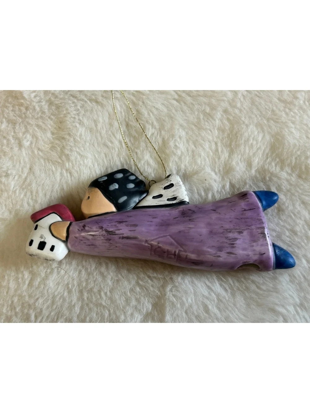 Hand-Painted Ceramic Angel Ornament with House